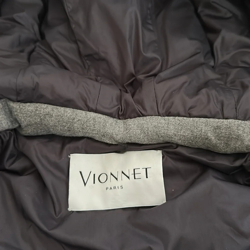 VIONNET Paris virgin fleece wool cashmere blend gray quilted long puffer jacket
